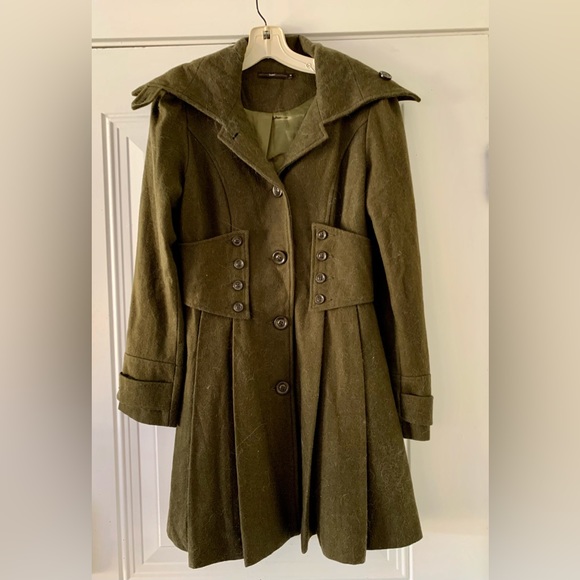 Hazel Military Inspired Loden Green Fitted Wool Swing Coat Size M - Picture 1 of 4